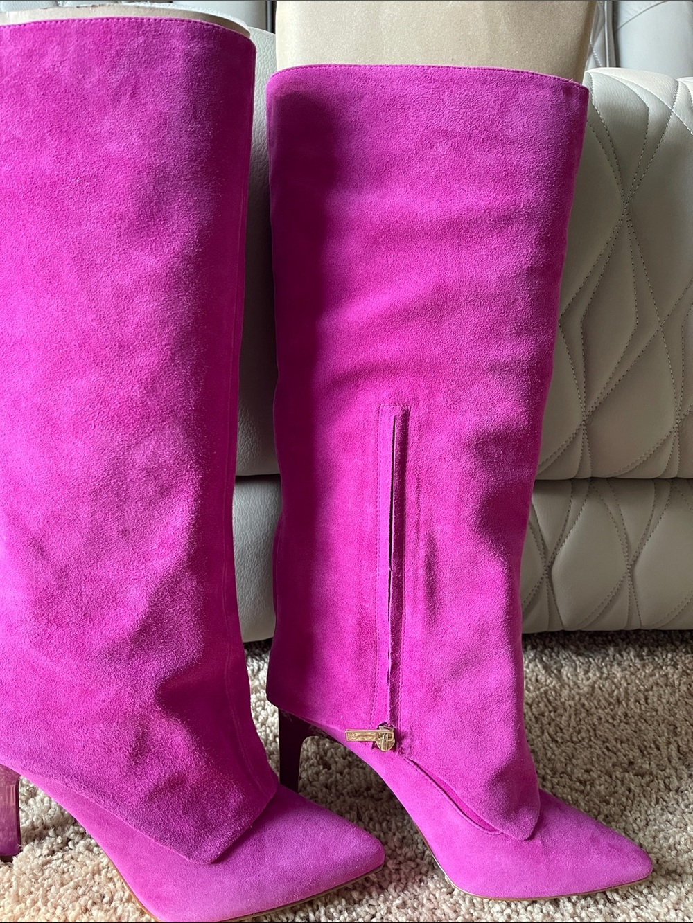 Jessica Simpson Fuchsia Suede Knee-High Stiletto Boots - Picture 4 of 14